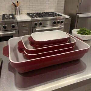 5 KITCHENAID Vibrant Red Ceramic Baking Dishes | 2x Small, 2x Medium, 1x Large